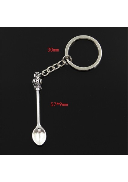 Beyaz Moda 30MM Anahtarlık Metal Anahtarlık Anahtarlık Takı Antik Bronz Gümüş Renk Kaplama Mutfak Kaşık Taç 57X9MM Kolye (Yurt Dışından) fırsatları