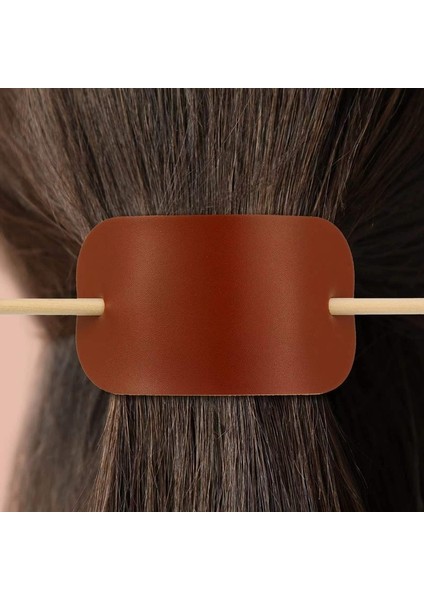Gül Kırmızı Ahşap Topuz Firkete Deri Saç Tokası Basit Saç Tokası Headdress Pu Deri Saç Tokası Kadın Kuaförlük Araçları (Yurt Dışından) modelleri