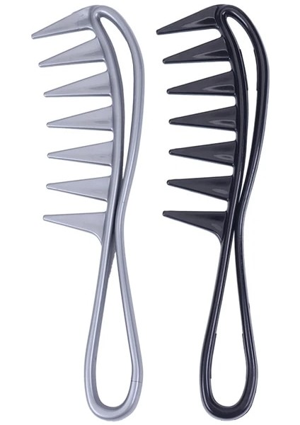 Siyah Gri 2 Adet Geniş Diş Köpekbalığı Plastik Tarak Kıvırcık Saç Salon Kuaförlük Tarak Masaj Saç Şekillendirici Aracı Kıvırcık Saç (Yurt Dışından)