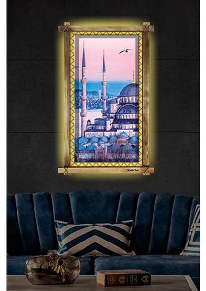 Kanvas Istanbul Camii LED Işıklı Rustik Tablo