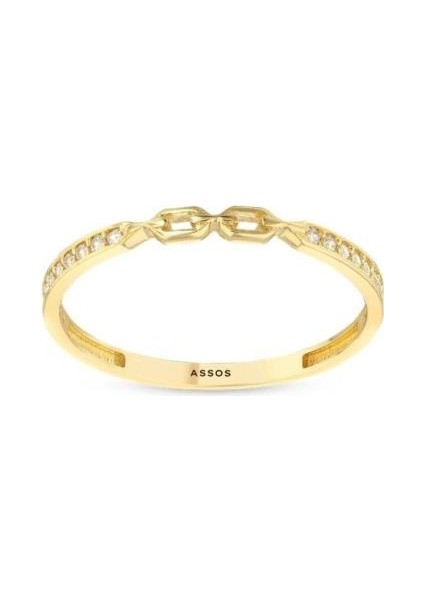 Taşlı Tasarım Altın Yüzük - 14K - 0.93 gr