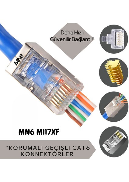 M117XF Cat6 Jack/90 Adet-Metal Ez/yeni Nesil RJ45 Cat6-8p/8c Açık Uçlu/cat6 Konnektör