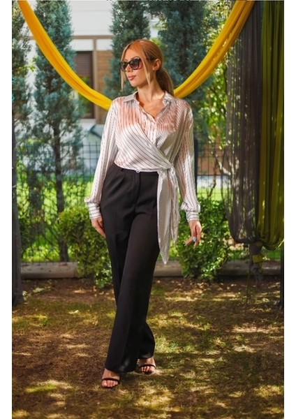 Siyah Palazzo Kumaş Pantolon