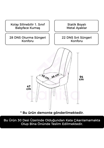 Newa Serisi 4 Adet Siyah Babyface Kumaş Beyaz Metal Ayaklı Gold Halkalı Sandalye