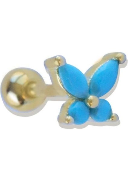 Turkuaz Taşlı Mini Gold Gümüş Tragus