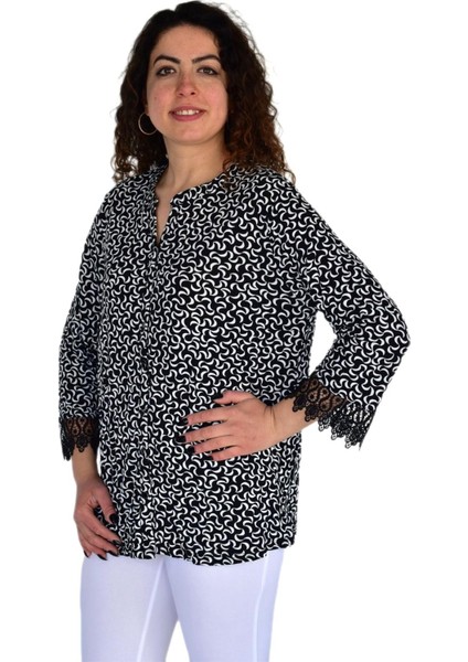 Kadın Leopar Desen Baskılı Viscon Bluz BGL-ST04281