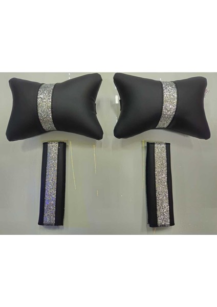 Gümüş Pullu Deri Boyun Yastığı Kemer Konforu 2 Adet