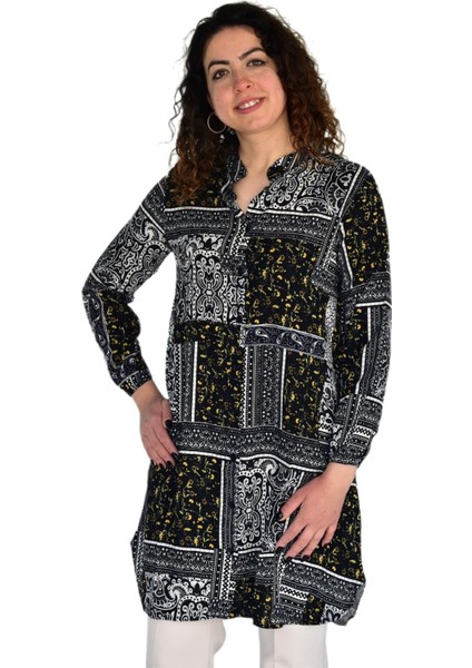 Kadın Uzun Pano Baskılı Desen Viscon Bluz BGL-ST04295