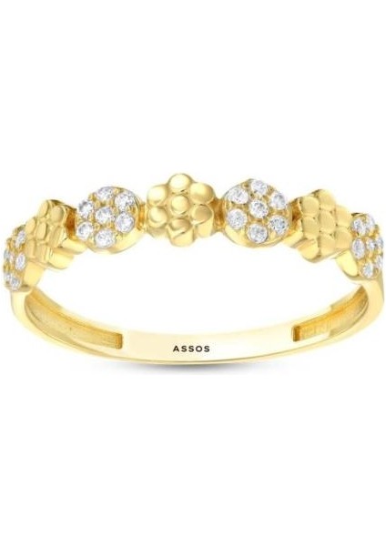 Taşlı Tasarım Altın Yüzük - 14K - 1.69 gr