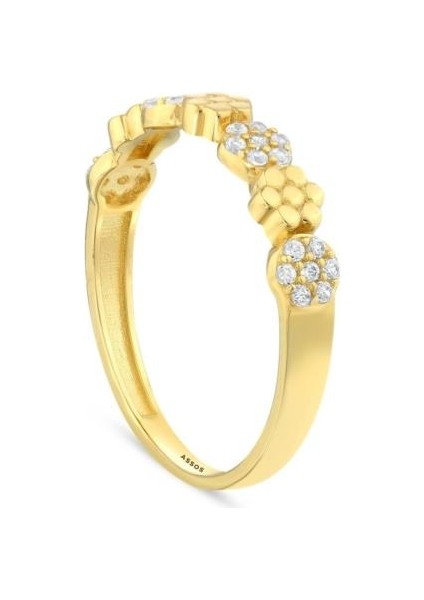 Taşlı Tasarım Altın Yüzük - 14K - 1.69 gr