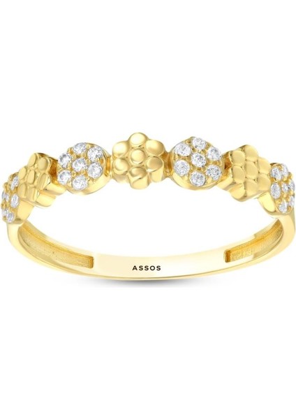 Taşlı Tasarım Altın Yüzük - 14K - 1.69 gr