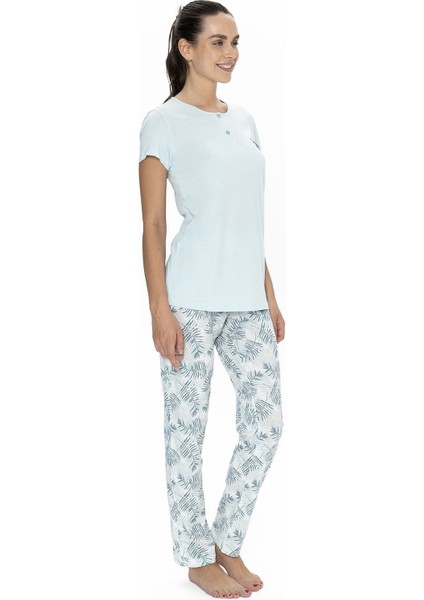 U.s Polo Assn. 20088B Kadın Büyük Beden Kısa Kollu Yakası Yarım Düğmeli Pijama Takımı-Mavi
