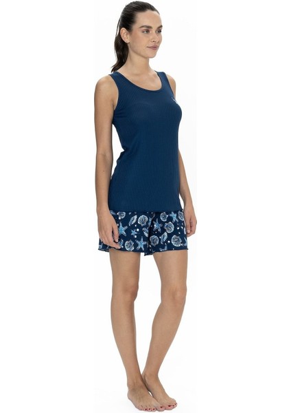 U.s Polo Assn. 20106 Kadın Kalın Askılı Bisiklet Yaka Şortlu Pijama Takımı-Lacivert