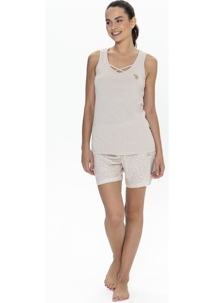 U.s Polo Assn. 20053 Kadın Kalın Askılı Bisiklet Yaka Şortlu Pijama Takımı-Bej