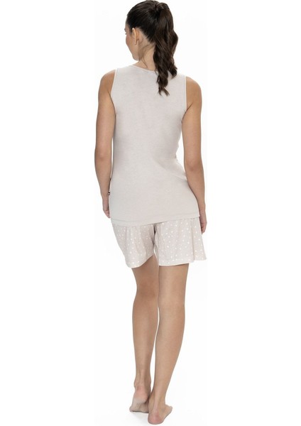 U.s Polo Assn. 20053 Kadın Kalın Askılı Bisiklet Yaka Şortlu Pijama Takımı-Bej fırsatları