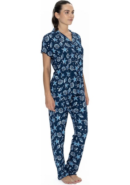 20084 Kadın Kısa Kollu Gömlek Pijama Takım-Lacivert modelleri