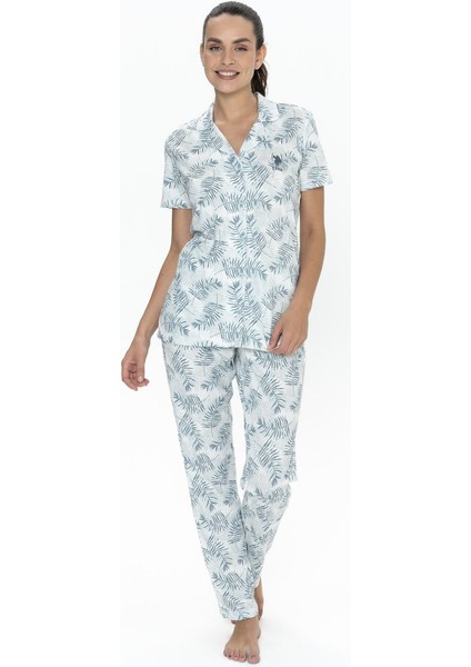 U.s Polo Assn. 20087 Kadın Kısa Kollu Gömlek Pijama Takım-Mavi