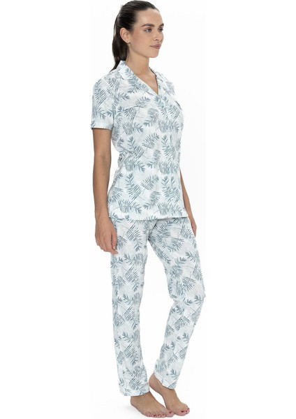 U.s Polo Assn. 20087 Kadın Kısa Kollu Gömlek Pijama Takım-Mavi