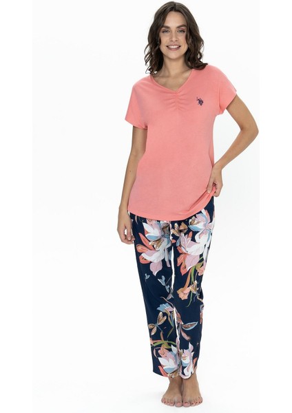 20100 Kadın Kısa Kollu Bisiklet Yaka Pijama Takımı-Pembe