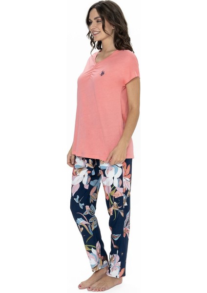 20100 Kadın Kısa Kollu Bisiklet Yaka Pijama Takımı-Pembe