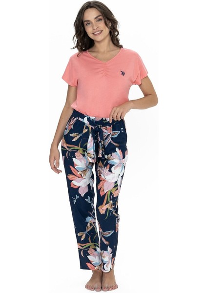 20100 Kadın Kısa Kollu Bisiklet Yaka Pijama Takımı-Pembe