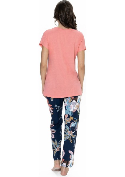 20100 Kadın Kısa Kollu Bisiklet Yaka Pijama Takımı-Pembe