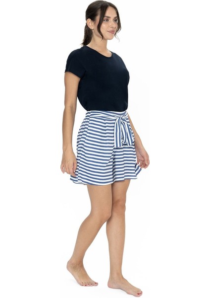 20034 Kadın Kısa Kollu Bisiklet Yaka Şortlu Pijama Takımı-Lacivert fiyatları