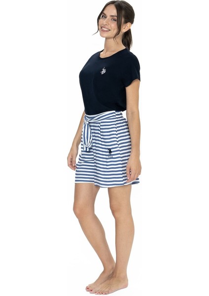 20034 Kadın Kısa Kollu Bisiklet Yaka Şortlu Pijama Takımı-Lacivert modelleri