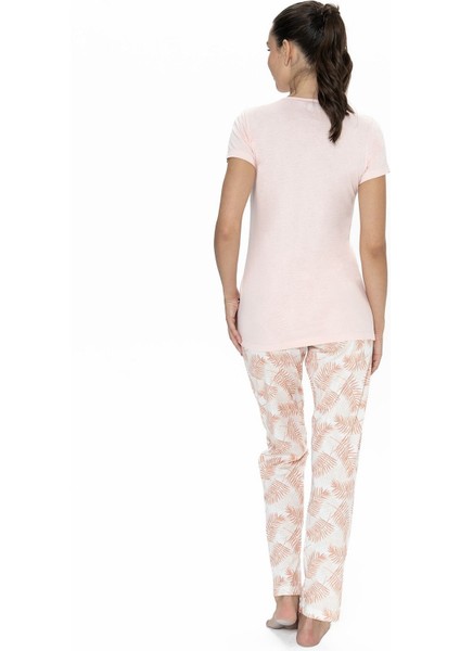 U.s Polo Assn. 20088B Kadın Büyük Beden Kısa Kollu Yakası Yarım Düğmeli Pijama Takımı-Somon modelleri
