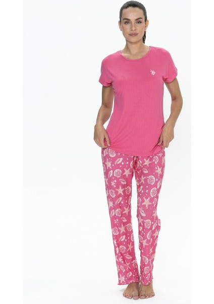 U.s Polo Assn. 20105 Kadın Kısa Kollu Bisiklet Yaka Pijama Takımı-Fuşya