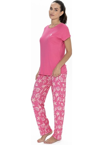 U.s Polo Assn. 20105 Kadın Kısa Kollu Bisiklet Yaka Pijama Takımı-Fuşya