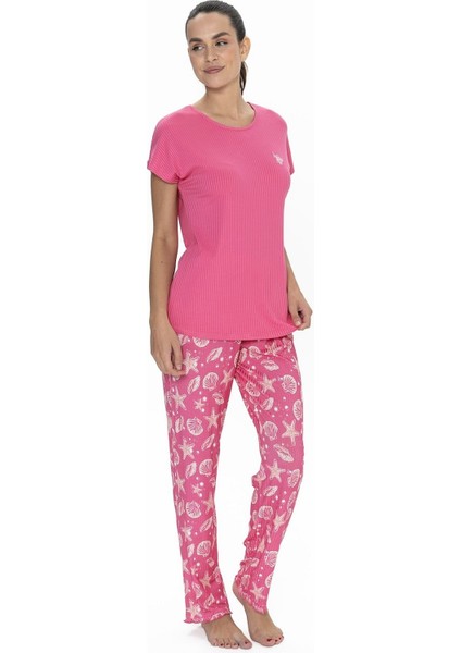 U.s Polo Assn. 20105 Kadın Kısa Kollu Bisiklet Yaka Pijama Takımı-Fuşya