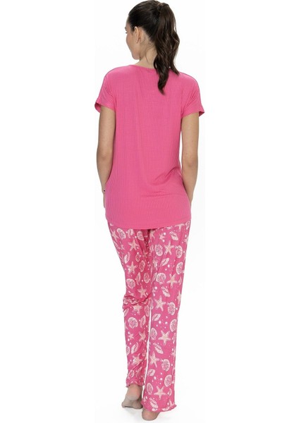 U.s Polo Assn. 20105 Kadın Kısa Kollu Bisiklet Yaka Pijama Takımı-Fuşya