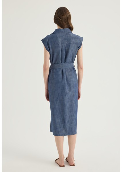 Denim Görünümlü Midi Elbise