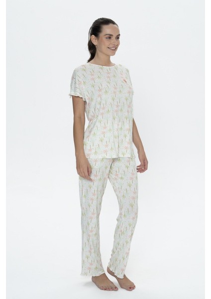 20082 Kadın Kısa Kollu Bisilet Yaka Pijama Takımı-Ekru modelleri