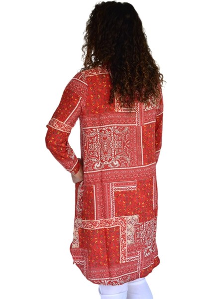 Kadın Uzun Pano Baskılı Desen Viscon Bluz BGL-ST04295