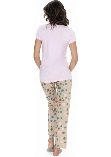 20094 Kadın Kısa Kollu Yakası Yarım Düğmeli Pijama Takımı-Lila