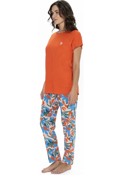 20097 Kadın Kısa Kollu Bisiklet Yaka Pijama Takımı-Turuncu modelleri