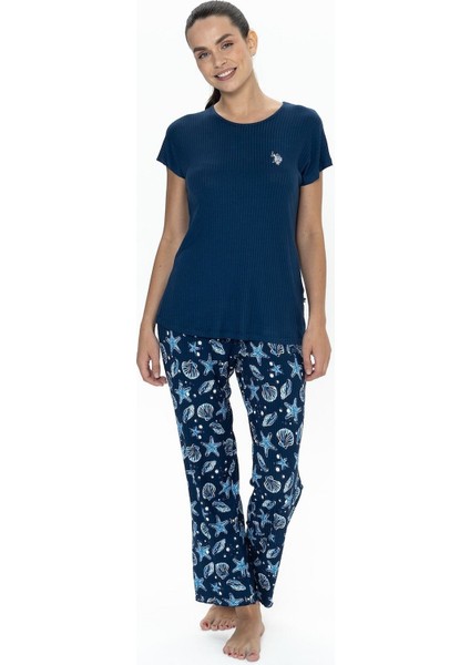 U.s Polo Assn. 20105 Kadın Kısa Kollu Bisiklet Yaka Pijama Takımı-Lacivert