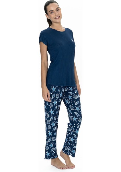 U.s Polo Assn. 20105 Kadın Kısa Kollu Bisiklet Yaka Pijama Takımı-Lacivert