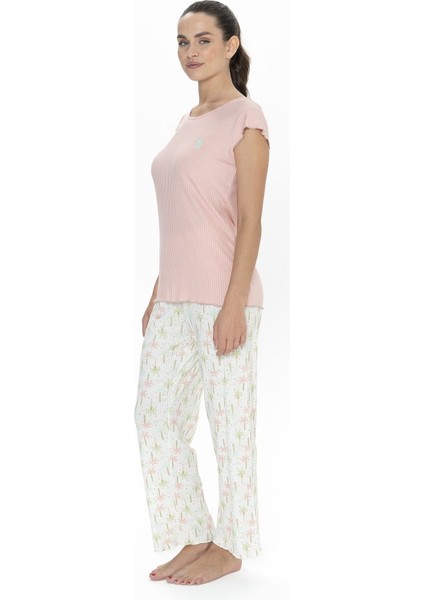 20079 Kadın Kısa Kollu Bisiklet Yaka Pijama Takımı-Somon fiyatları