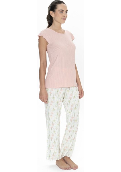 20079 Kadın Kısa Kollu Bisiklet Yaka Pijama Takımı-Somon modelleri