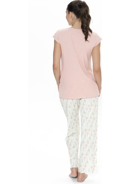 20079 Kadın Kısa Kollu Bisiklet Yaka Pijama Takımı-Somon fırsatları
