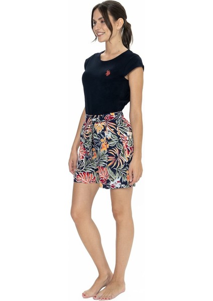 20027 Kadın Kısa Kollu Bisiket Yaka Şortlu Pijama Takımı-Lacivert modelleri