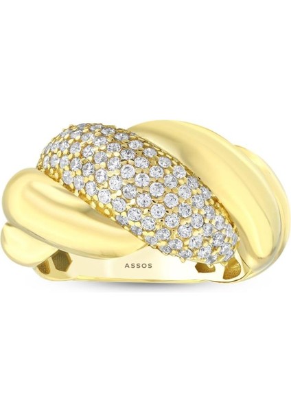Taşlı Tasarım Altın Yüzük - 14K - 3.24 gr