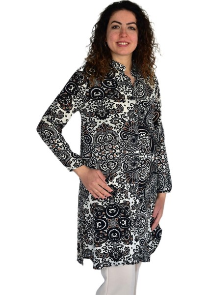 Kadın Uzun Pano Baskılı Desen Viscon Bluz BGL-ST04295