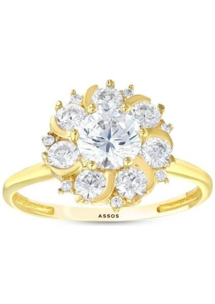 Taşlı Tasarım Altın Yüzük - 14K