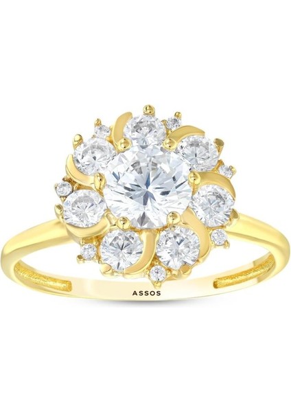 Taşlı Tasarım Altın Yüzük - 14K fırsatları