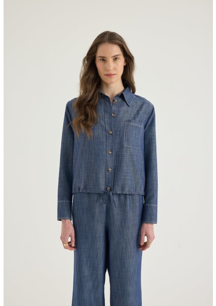 Denim Görünümlü Bağcıklı Gömlek fiyatları