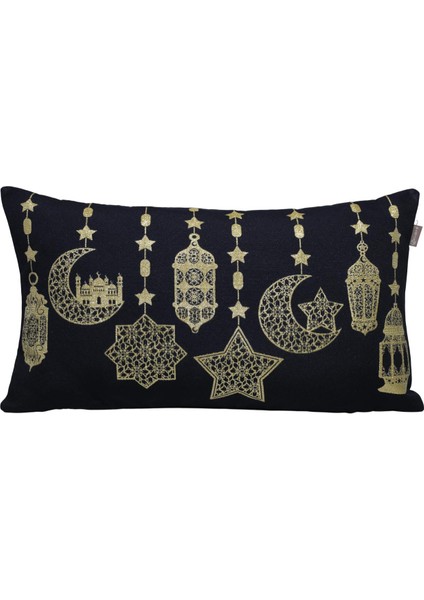 Belıeve Ramazan Fener Jakarlı Dokuma Goblen Dekoratif Siyah Simli Kırlent 30*55